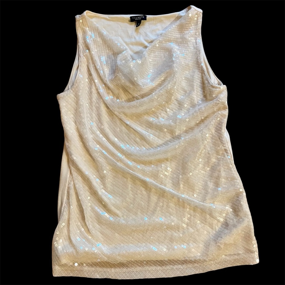 TALBOTS sequins - off white sleeveless tank M / the perfect all-season layer EUC